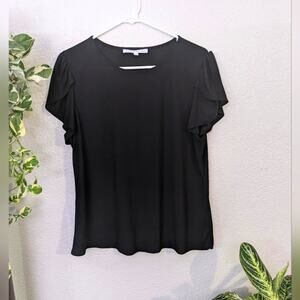 Preston & York Elegant Blouse w/ Tulip Flutter Sleeves Sz L Black